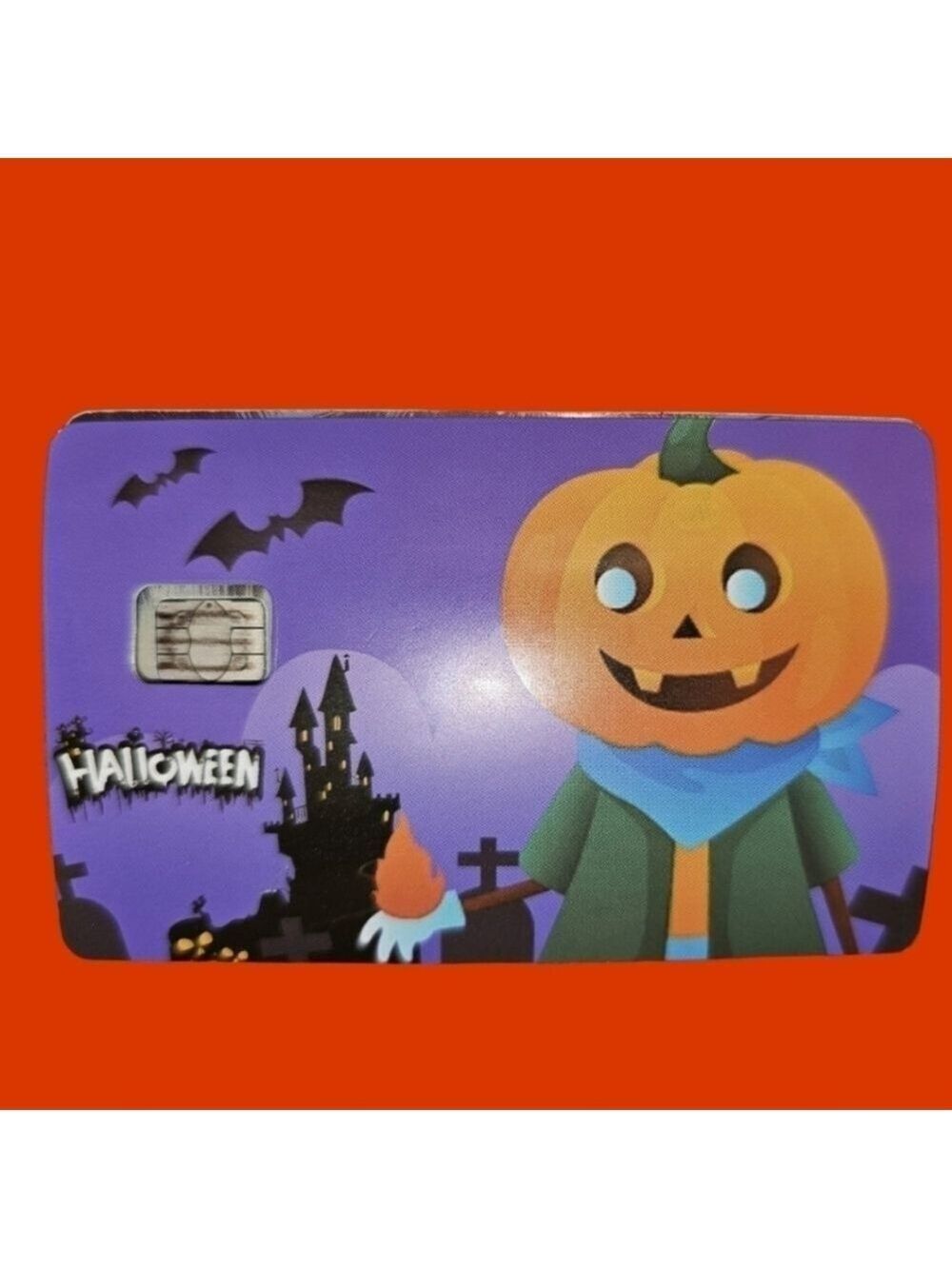 Pumpkin Halloween credit card skin for small chip cards